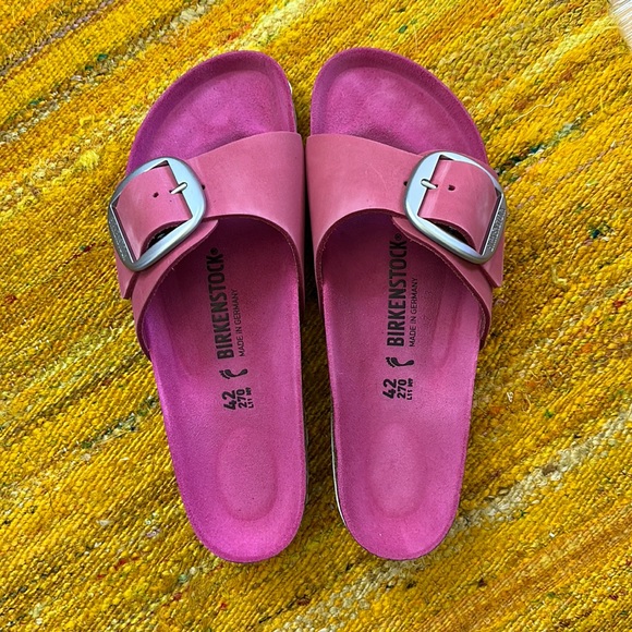 Birkenstock Shoes - Birkenstock Madrid Big Buckle Nubuck Fuchsia Tulip + Brushed Silver 11-11.5 M/N